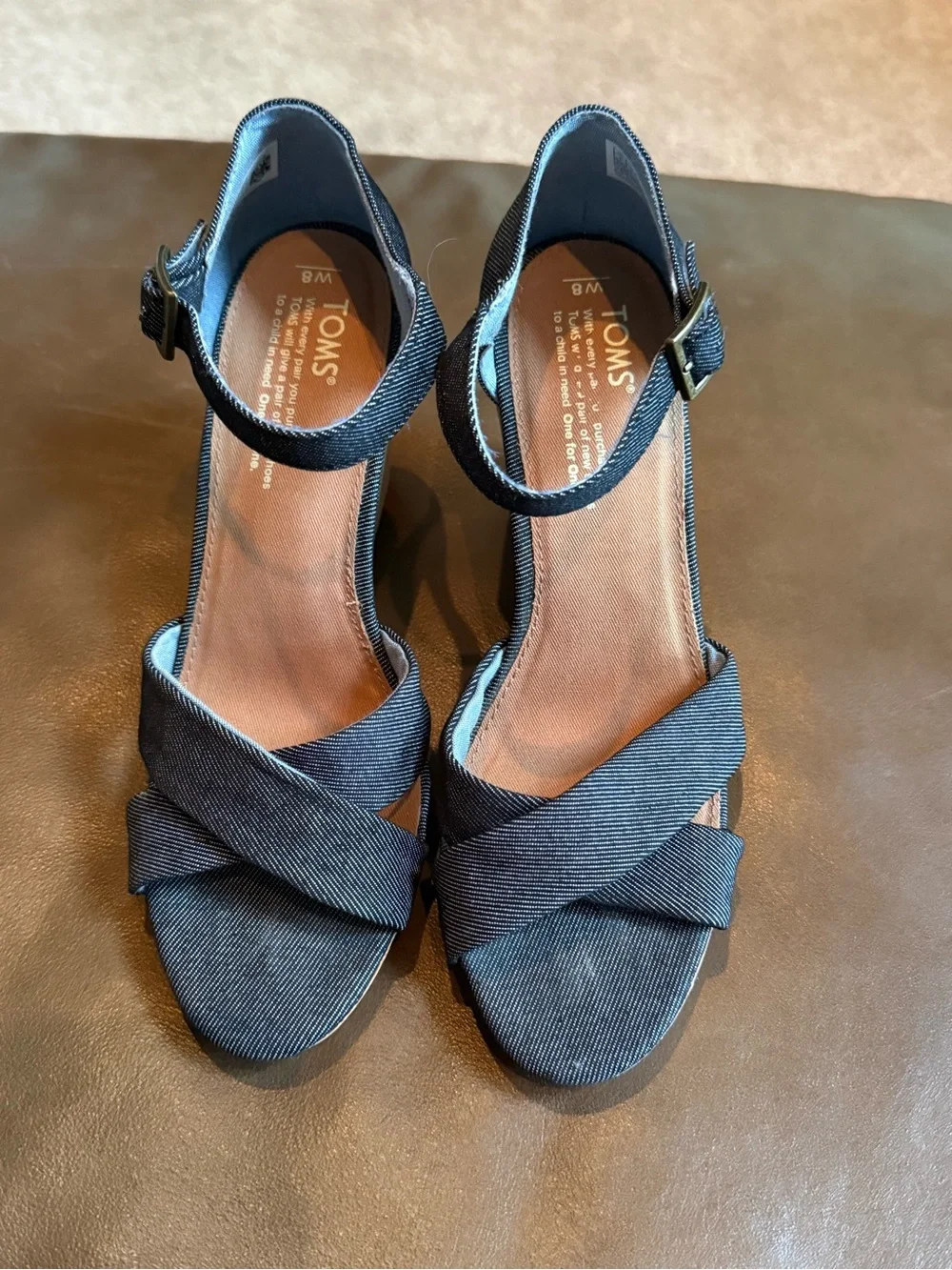 Toms Black Cork Wedge Sandals with Ankle Strap